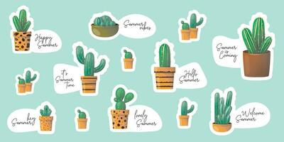 set of cactus sticker vector