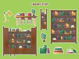 library stuff sticker set vector