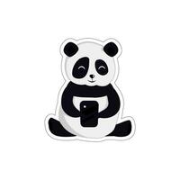 Vector illustration with a little cute panda who sits face forward and looks at the smartphone. Sticker or icon with panda, chat or SMS messages