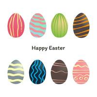 Vector illustration with eggs collection for happy easter greeting card. Set easter art on 8 bright eggs. Grunge brushes painted colorful eggs