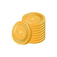 Vector isometric illustration of a stack of NFT coins. The concept of a non-fungible token is making a lot of money.