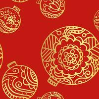 Golden christmas decor seamless pattern. floral decor on a red background. Use for background, wrapping paper, covers, fabrics, cards, stationery. Vector. vector