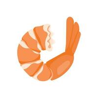 Peeled boiled shrimp with a tail, in cartoon style. Icon or badge with a dish for Asian cuisine and seafood vector