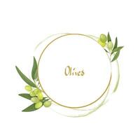 Vector illustration of a round frame or wreath of olive tree with fruits. For invitations, thank you cards, labels and advertisements