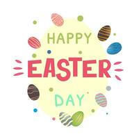 template for happy easter day greeting card with letering. Easter art on eggs around frame. Grunge eggs in bright colors vector