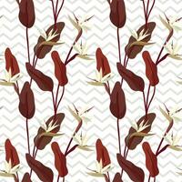 Vector illustration with Strelitzia flowers seamless pattern and geometric pattern retro. Tropical jungle and bird of paradise with a zigzag in the background. For fabric or wallpaper.