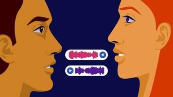 Woman and a man exchange voice messages. Communication on social networks and by phone vector