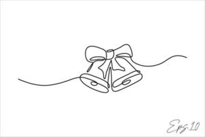 continuous line vector illustration design of bells with christmas ribbon