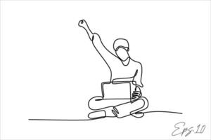 continuous line vector illustration design of a man successfully completing office tasks