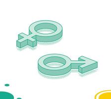 Isometric gender signs. Male and female signs. 3d objects isolated on white background. Outline icons. vector