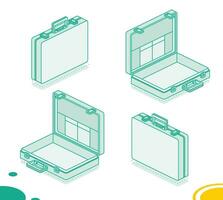 Open and closed briefcase with handle on white background. Isolated isometric object. vector