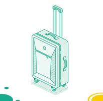 Suitcase on wheels isolated on white background. Isometric outline icon. Luggage. Travel symbol. vector