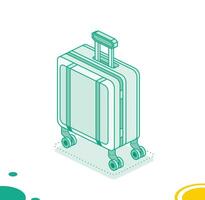 Small suitcase on wheels isolated on white background. Isometric outline icon. Luggage. Travel symbol. vector