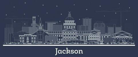 Outline Jackson Mississippi city skyline with white buildings. Business travel and tourism concept with historic architecture. Jackson USA cityscape with landmarks. vector