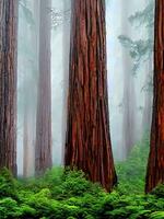 Some redwood trees in forest AI Generative photo