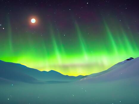 Ethereal aurora borealis over a snowy mountain range AI Generative photo