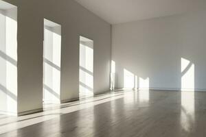 empty white room with windows and shadow AI Generative photo