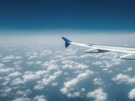view from airplane with clouds and airplane wing AI Generative photo
