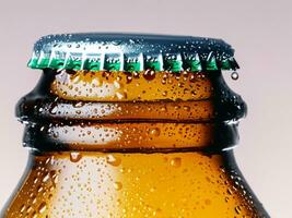 brown beer bottle with drops AI Generative photo