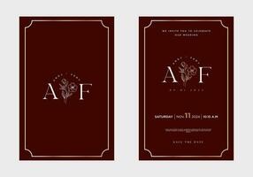 Minimalist floral wedding invitation card template design, with simple vintage color design vector