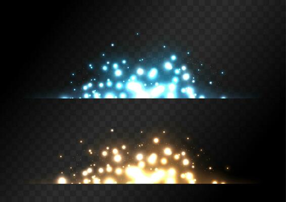 Sparkle Sets with Yellow and Blue Color on Dark Background, Vector Illustration