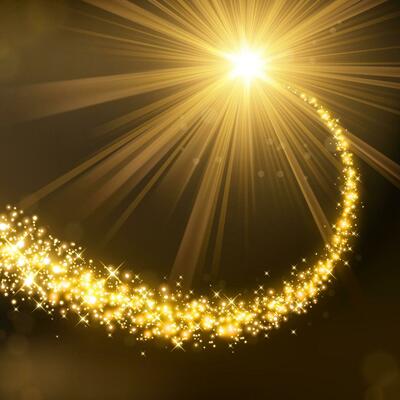 Magic Gold Glitter with Illuminated Light Background, Vector Illustration
