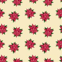 Christmas seamless pattern with holly berries branches and poinsettia flower Vector illustration of seamless background. Christmas decoration for holiday patterns, packaging, designs, wrapping