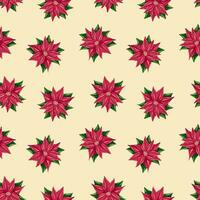 Christmas seamless pattern with holly berries branches and poinsettia flower Vector illustration of seamless background. Christmas decoration for holiday patterns, packaging, designs, wrapping