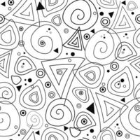 Seamless pattern. Futuristic Circles, drops, geometric shapes, bubbles. Random lines, strokes, curls, sketch. Monochrome. Vector abstract texture, background.