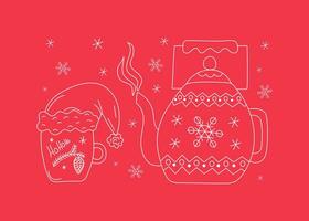 Hot drink. Tea in a cup, teapot. Stay warm. Winter season. vector