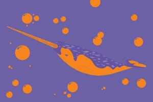 Narwhal with bubbles Duotone Background vector