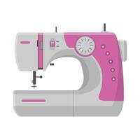 Sewing machine isolated on white background. Modern machine for sewing icon. Mechanical device for stitching fabric and creating garments. Equipment of a dressmaker. Vector illustration.