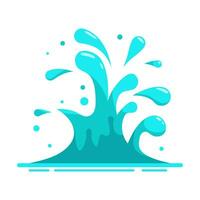 Water splash in the flat cartoon style isolated on white background. Blue water motion effects, flows, streams, spills. Falling aqua drops. Vector illustration.
