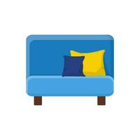 Stylish blue comfortable modern armchair in flat style isolated on white background. Part of the interior of a living room or office. Soft furniture for rest and relaxation. Vector illustration.