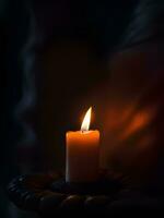 AI generated candles in the dark, flame of a candle burning in the dark photo