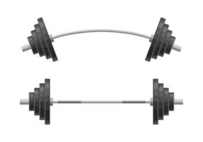 Straight and curved barbell isolated on white background. Weightlifting equipment, Bodybuilding, gym, crossfit, workout, fitness club symbol. Sport vector illustration