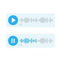 Audio message with sound waves and play icon in chats and messengers. Voice messaging, social media. Message recording, voice notification. Speech bubble icon. Digital communication. Vector