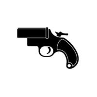 A flare gun icon, also known as a Very pistol or signal pistol, is a large-bore handgun that discharges flares. The flare gun is used for a distress signal. Vector illustration.