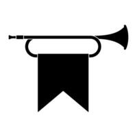 Horn trumpet icon musical instrument isolated on white background. Royal fanfare with triumphant flag for play music. Vector illustration.