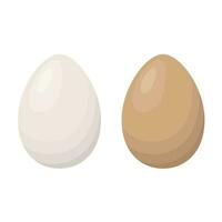 White and brown whole chicken eggs isolated on white background. Dark and light eggshell. Flat design for menu, cafe, restaurant, poster, banner, emblem, sticker. Vector illustration.