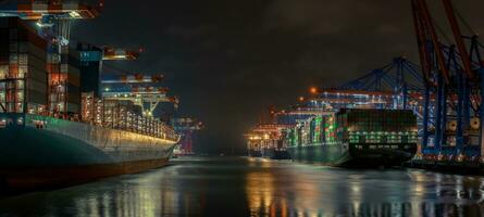 Container terminal in the port of Hamburg in the evening photo