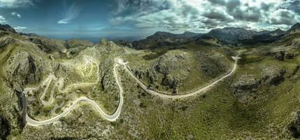 Aerial view panorama of the landscape in the Tramuntana mountains on Mallorca photo