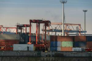 container terminal in sunny weather in the port of hamburg photo