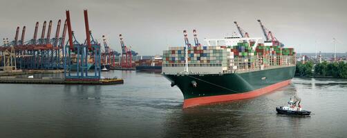 Panorama of a large container ship in the port of Hamburg photo