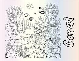 Coral Reef Coloring Page Drawing For Kids vector