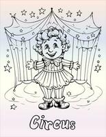 Circus Clown Coloring Page Drawing For Kids vector