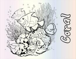 Coral Reef Coloring Page Drawing For Kids vector