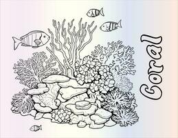coral arrecife colorante página dibujo para niños vector