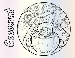 Coconut Coloring Page For Kids vector