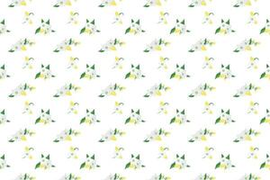 white flower with leaf as seamless pattern background vector